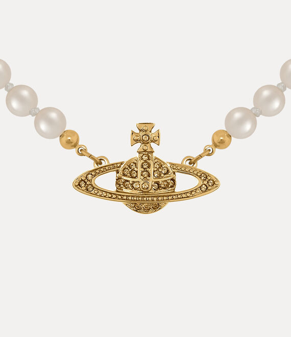 Vivienne Westwood Mini Bas Relief Pearl Choker in GOLD Light Colorado Topaz Pearl